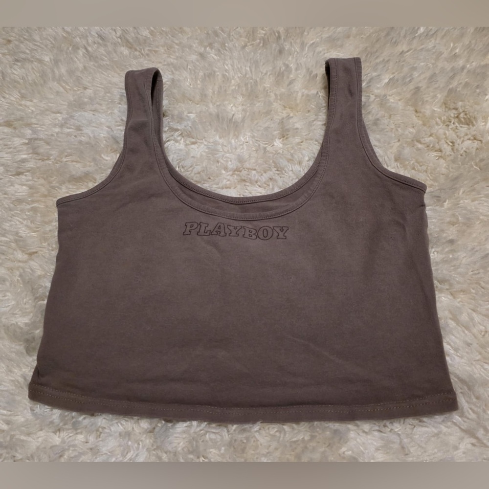 PLAYBOY (PacSun) Brown Fitted Crop Tank Top